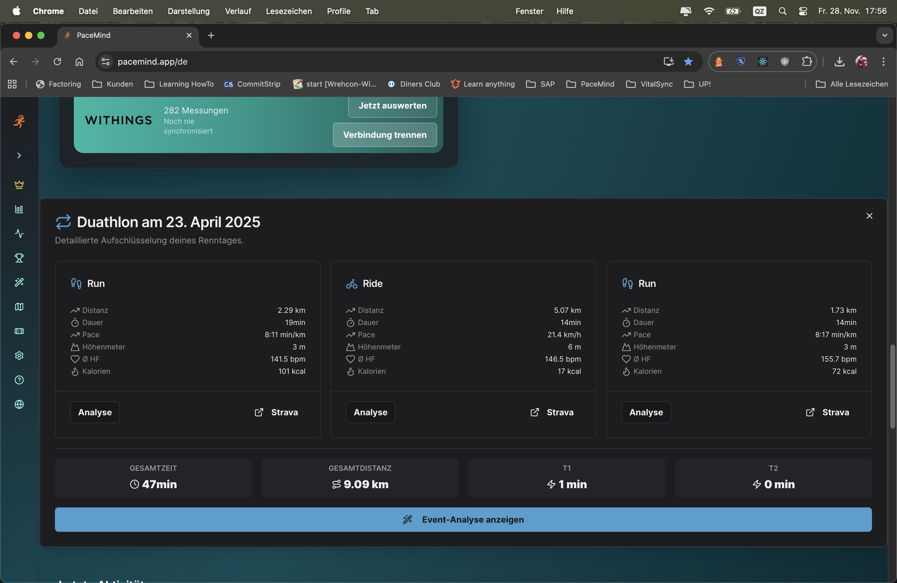 Multisport Event Analyse - Automatische Erkennung und detaillierte Auswertung von Triathlon/Duathlon